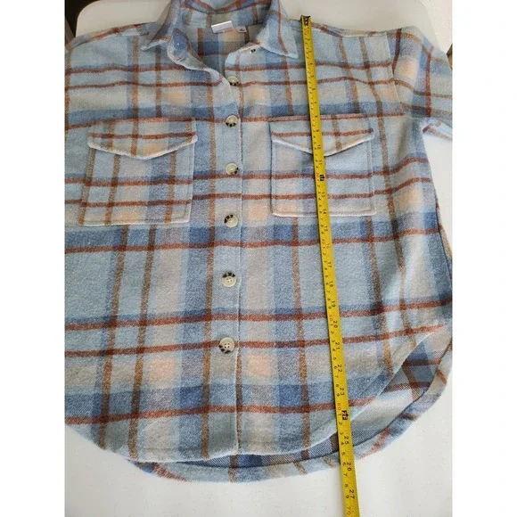 Ford Bronco Plaid Shacket Flannel Shirt Jacket Blue Women's XS Retro Bohemian - Picture 7 of 8
